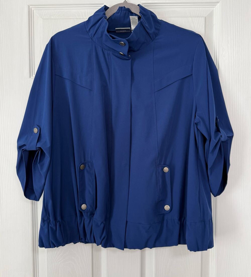 Zenergy By Chico's Women's Blue Snap/Zip 3/4 Sleeve Athletic Jacket Size 2